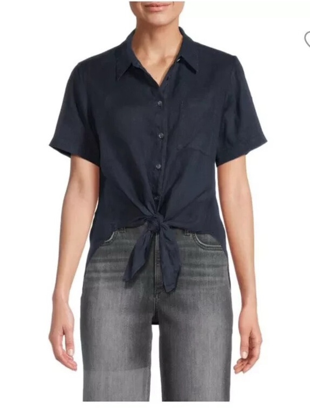Women’s Theory Hekanina CS Navy Short-Sleeve Button-Front Tie Shirt NWT